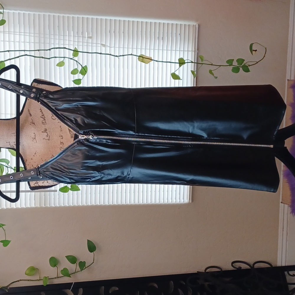 Killstar Black Vegan Leather Zip-Front Women's Dress